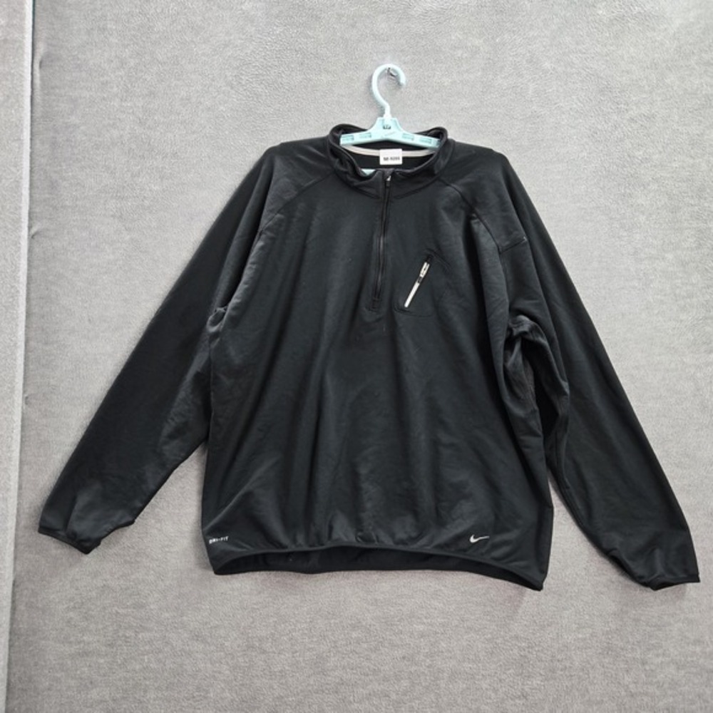 Nike Men Sweatshirt 2XL Black Dri-Fit Activewear Swoosh Fleece 1/2 Zip Mock Neck